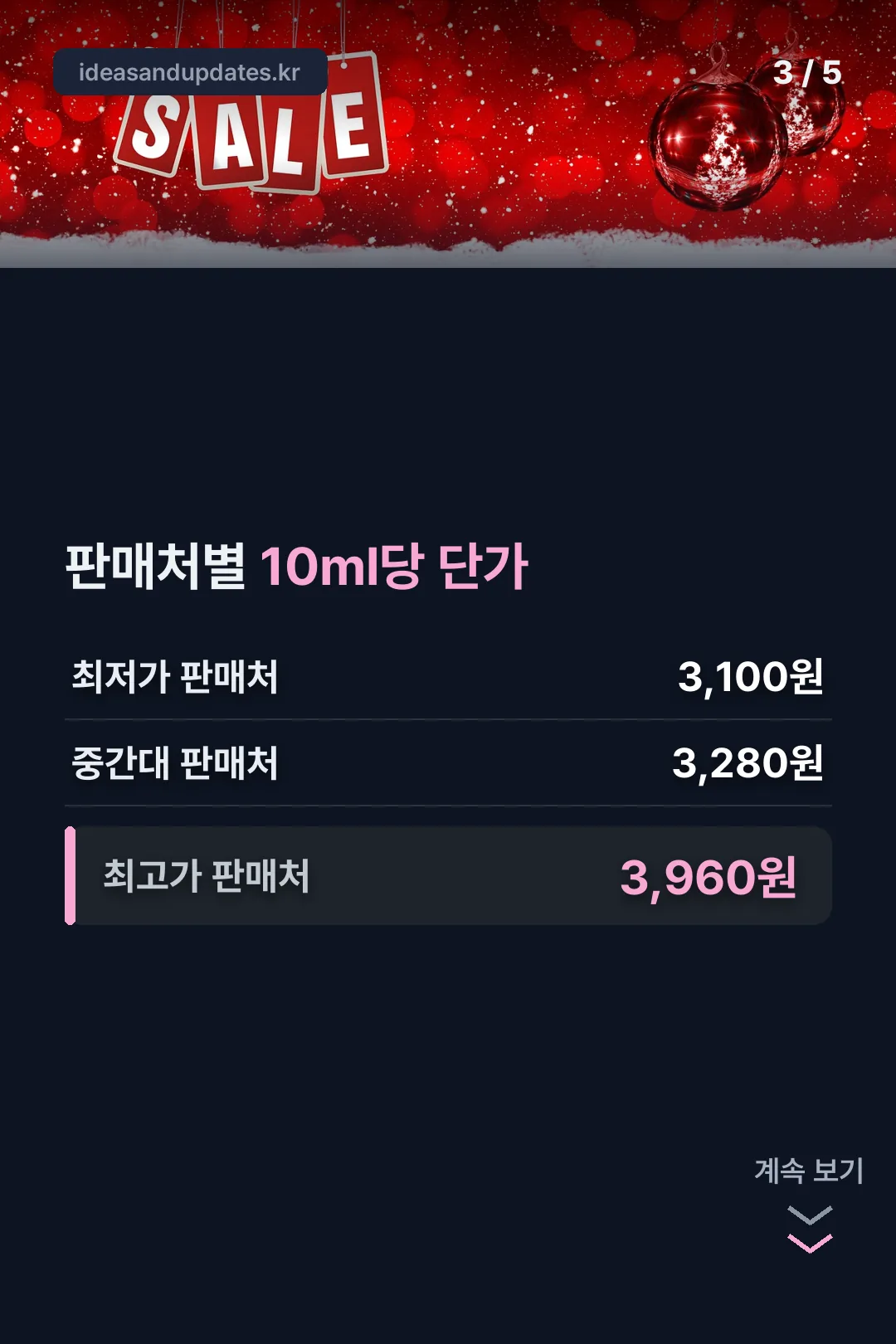 판매처별 10ml당 단가 비교